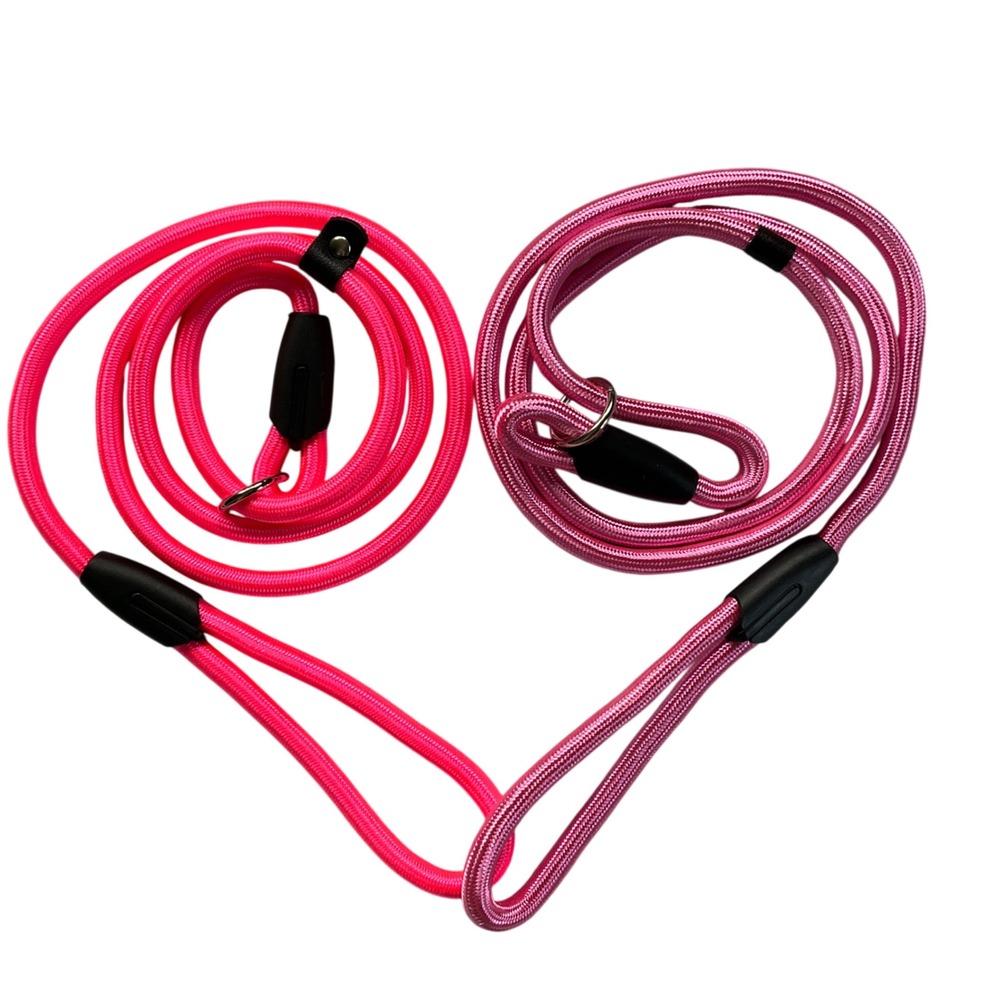 Set of‎ 2 Dog Slip Leads Heavy Duty Climbing Rope Leashes Neon & Rose 52" NWOT
